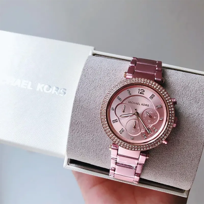 Michael Kors Parker Pink Dial Pink Band Ladies Watch- MK6806